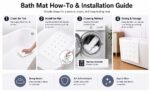An infographic manual guide illustrating the step by step installation and cleaning method for a non slip silicone bath mat.