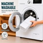 Machine washable bathtub mat being placed into washing machine for easy cleaning