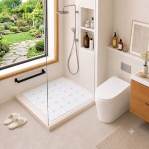 Non-slip shower mat installed in a modern bathroom shower area for enhanced safety and slip prevention